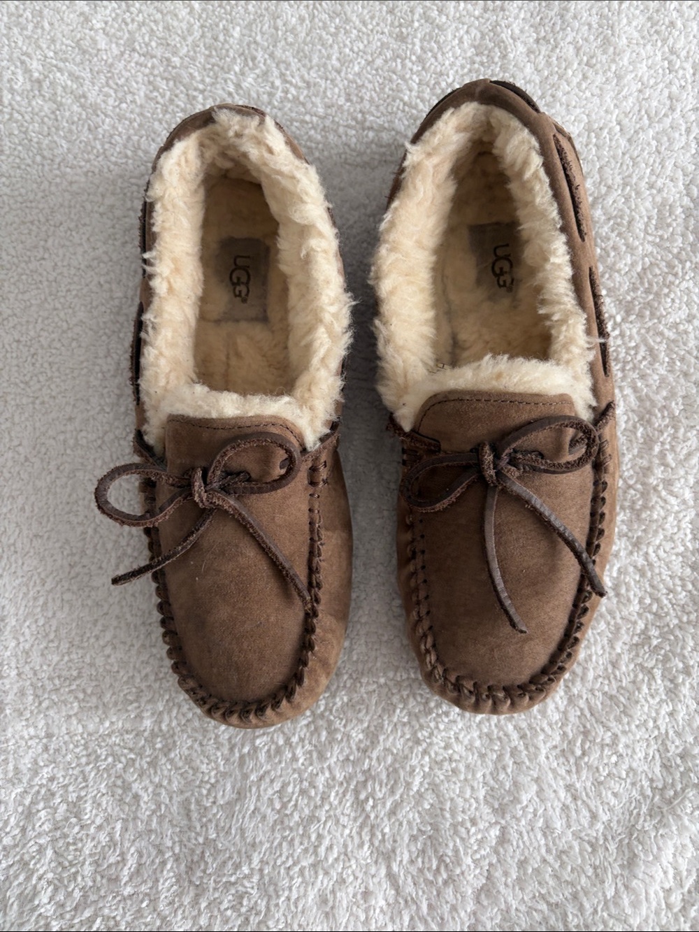 UGG Chestnut Suede Shearling Moccasins
